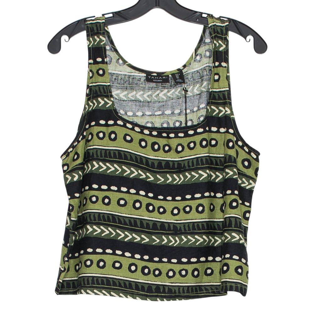 NWT Tahari Linen Tank Top Green L Boho Minimalist Earthy Neutral Resort Coastal